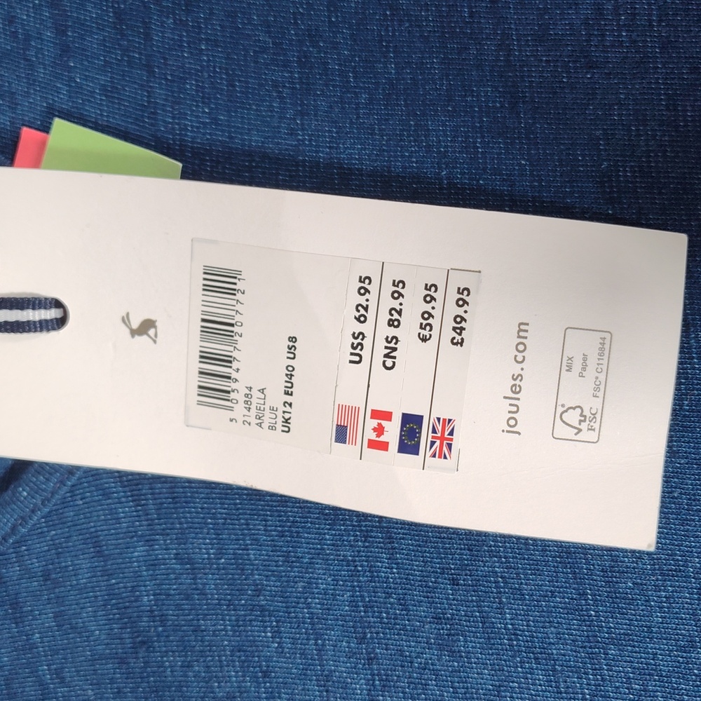 NWT Joules Ariella blue cotton tie-waist t-shirt dress v-neck 3/4 sleeve size 8 - Picture 10 of 13
